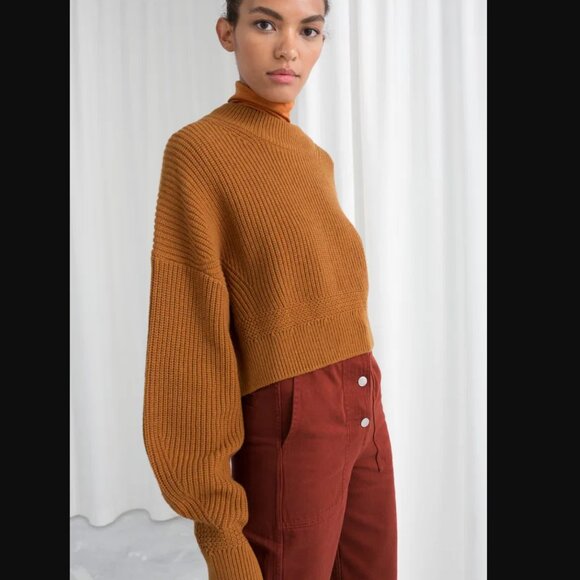 &Other Stories Wool-blend Cropped Burnt Orange Ribbed Knit Sweater Size Small - Picture 4 of 4